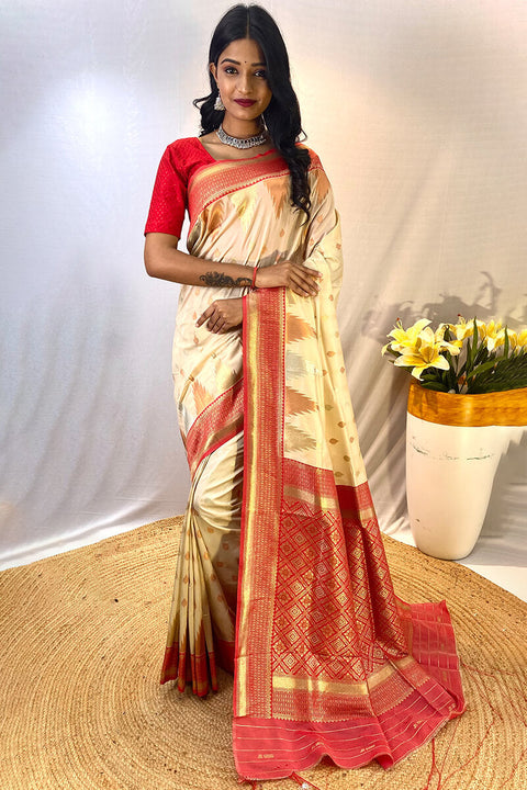 VastraLakshmi Precious Beige Soft Banarasi Silk Saree With Elegant Blouse Piece