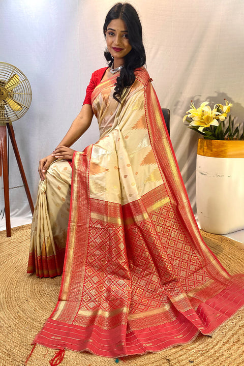 VastraLakshmi Precious Beige Soft Banarasi Silk Saree With Elegant Blouse Piece