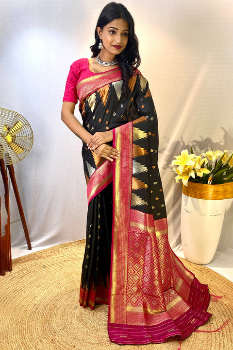 VastraLakshmi Precious Black Soft Banarasi Silk Saree With Elegant Blouse Piece