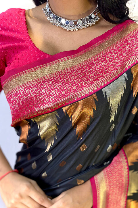 VastraLakshmi Precious Black Soft Banarasi Silk Saree With Elegant Blouse Piece