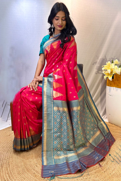 VastraLakshmi Precious Dark Pink Soft Banarasi Silk Saree With Elegant Blouse Piece