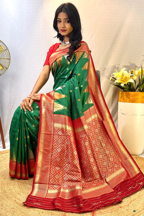 VastraLakshmi Precious Green Soft Banarasi Silk Saree With Elegant Blouse Piece