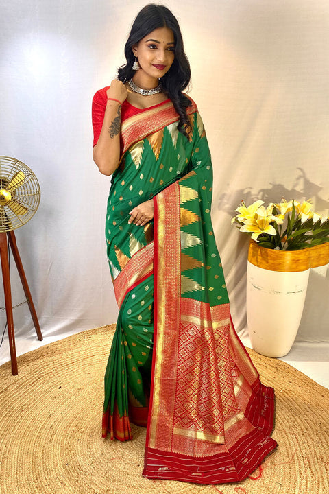 VastraLakshmi Precious Green Soft Banarasi Silk Saree With Elegant Blouse Piece