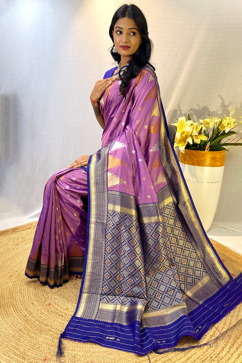 VastraLakshmi Precious Lavender Soft Banarasi Silk Saree With Elegant Blouse Piece