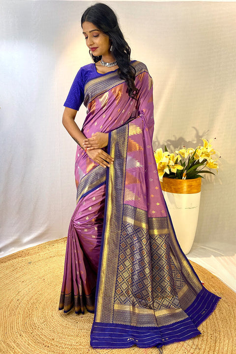 VastraLakshmi Precious Lavender Soft Banarasi Silk Saree With Elegant Blouse Piece