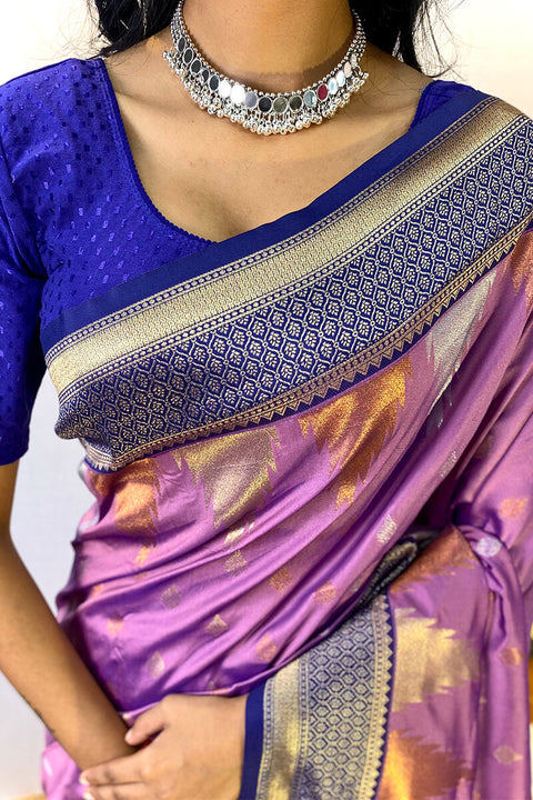 VastraLakshmi Precious Lavender Soft Banarasi Silk Saree With Elegant Blouse Piece