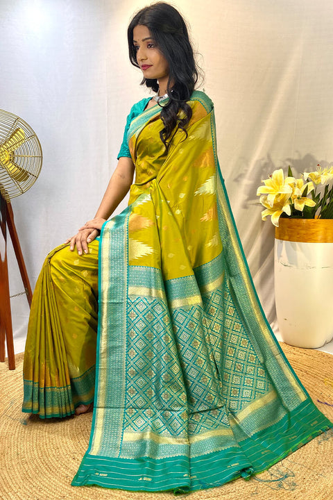 VastraLakshmi Precious Mehndi Soft Banarasi Silk Saree With Elegant Blouse Piece