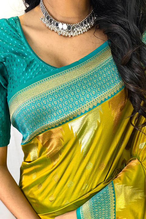 VastraLakshmi Precious Mehndi Soft Banarasi Silk Saree With Elegant Blouse Piece