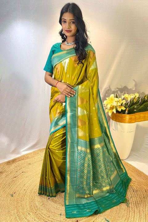 VastraLakshmi Precious Mehndi Soft Banarasi Silk Saree With Elegant Blouse Piece