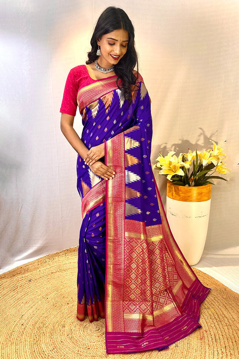 VastraLakshmi Precious Purple Soft Banarasi Silk Saree With Elegant Blouse Piece