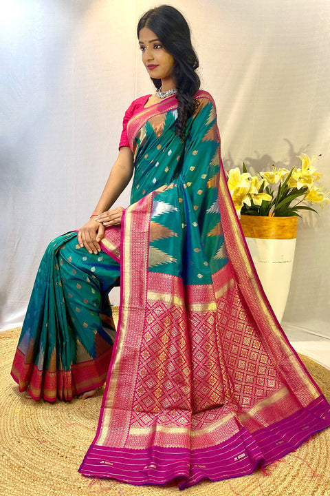 VastraLakshmi Precious Rama Soft Banarasi Silk Saree With Elegant Blouse Piece