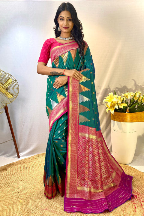 VastraLakshmi Precious Rama Soft Banarasi Silk Saree With Elegant Blouse Piece