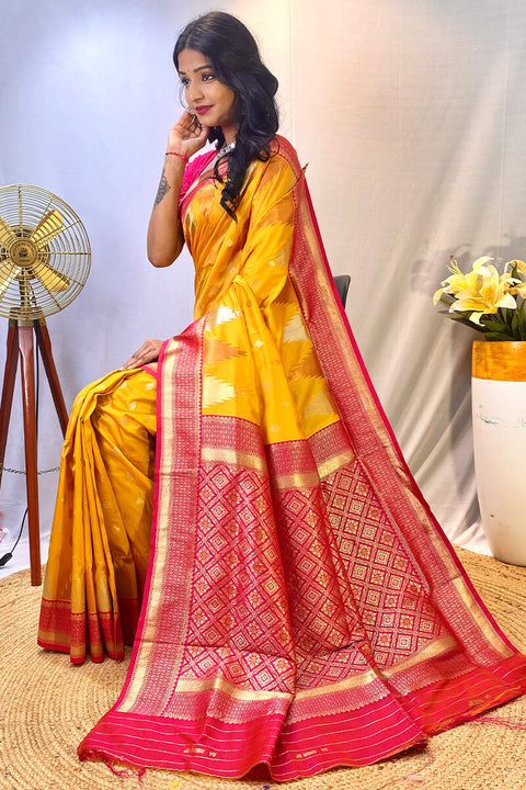 VastraLakshmi Precious Yellow Soft Banarasi Silk Saree With Elegant Blouse Piece