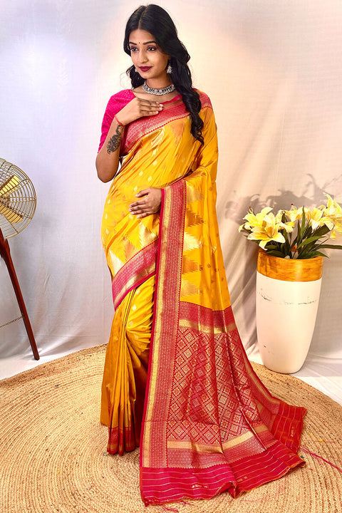 VastraLakshmi Precious Yellow Soft Banarasi Silk Saree With Elegant Blouse Piece