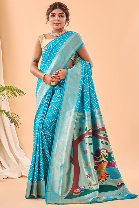 VastraLakshmi Exquisite Firozi Paithani Silk Saree With Precious Blouse Piece