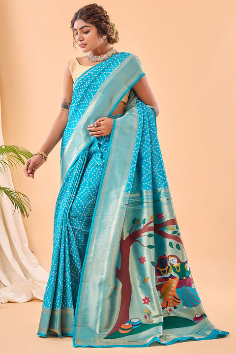 VastraLakshmi Exquisite Firozi Paithani Silk Saree With Precious Blouse Piece