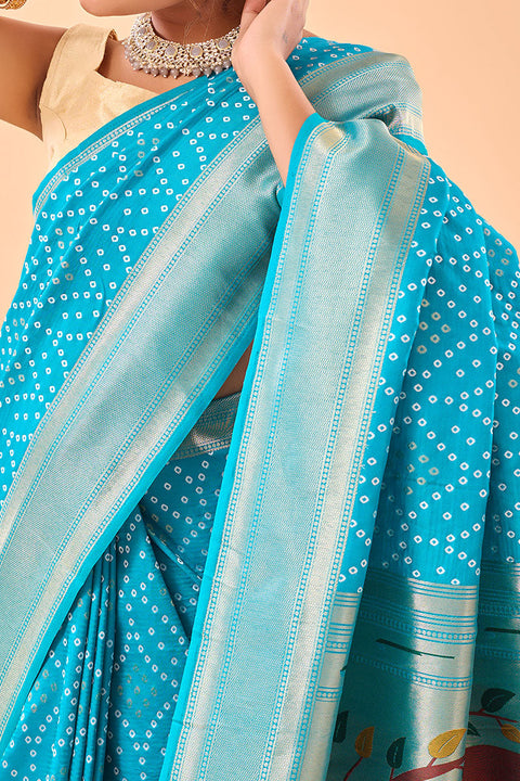 VastraLakshmi Exquisite Firozi Paithani Silk Saree With Precious Blouse Piece