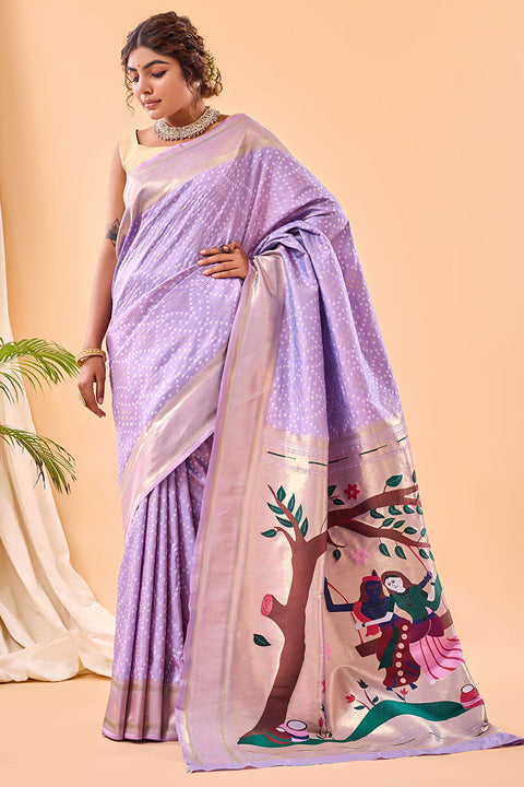 VastraLakshmi Jubilant Lavender Paithani Silk Saree With Gorgeous Blouse Piece