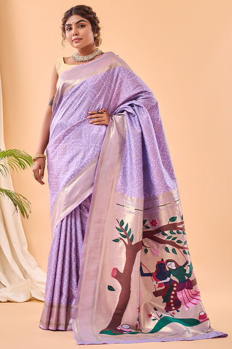 VastraLakshmi Jubilant Lavender Paithani Silk Saree With Gorgeous Blouse Piece