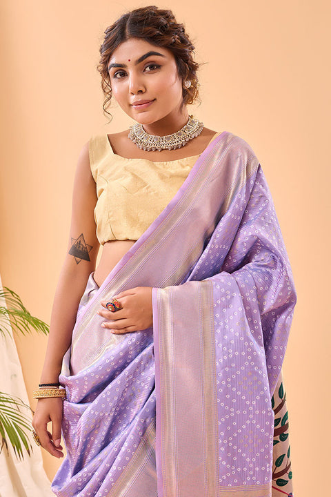 VastraLakshmi Jubilant Lavender Paithani Silk Saree With Gorgeous Blouse Piece