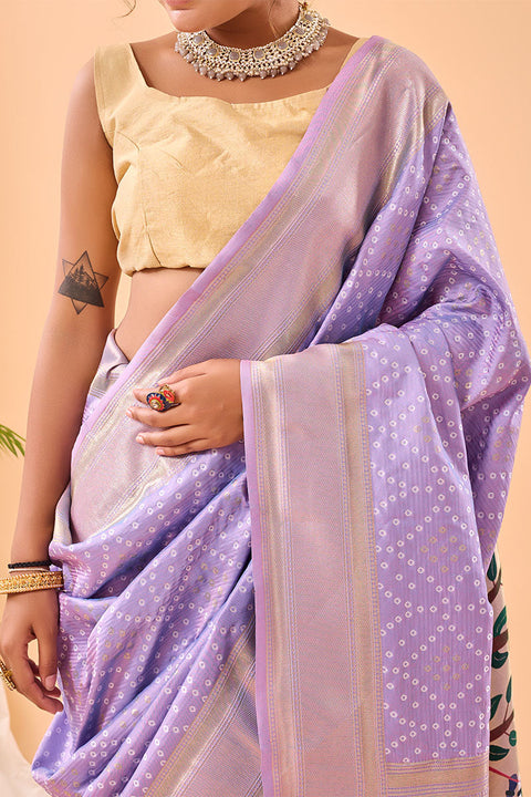 VastraLakshmi Jubilant Lavender Paithani Silk Saree With Gorgeous Blouse Piece