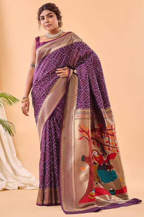 VastraLakshmi Charismatic Purple Paithani Silk Saree With Breathtaking Blouse Piece