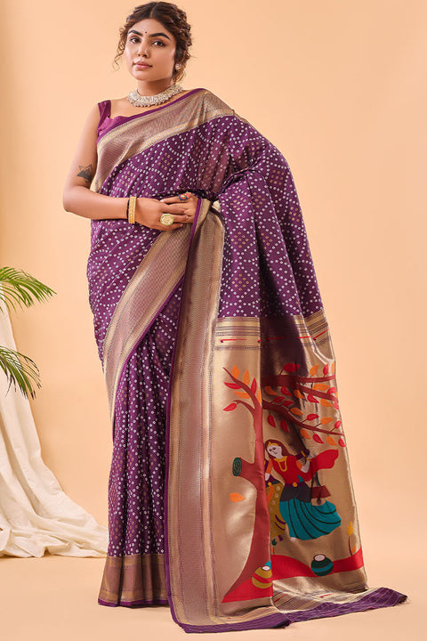 VastraLakshmi Charismatic Purple Paithani Silk Saree With Breathtaking Blouse Piece