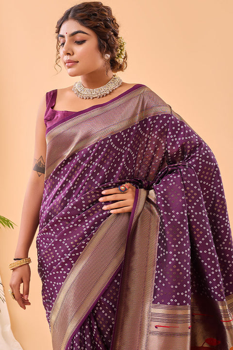 VastraLakshmi Charismatic Purple Paithani Silk Saree With Breathtaking Blouse Piece