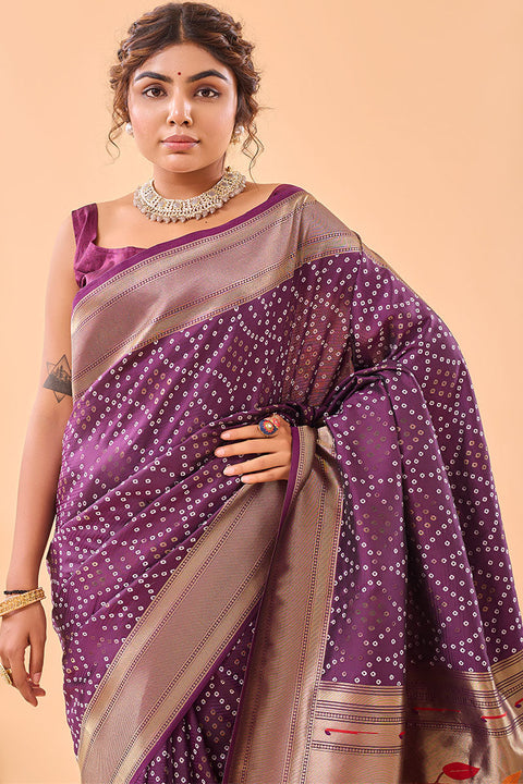 VastraLakshmi Charismatic Purple Paithani Silk Saree With Breathtaking Blouse Piece