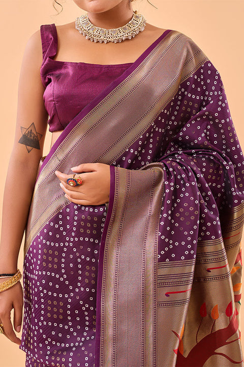 VastraLakshmi Charismatic Purple Paithani Silk Saree With Breathtaking Blouse Piece