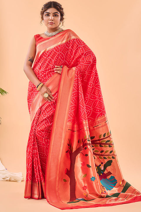 VastraLakshmi Alluring Red Paithani Silk Saree With Prettiest Blouse Piece