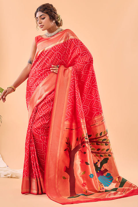 VastraLakshmi Alluring Red Paithani Silk Saree With Prettiest Blouse Piece