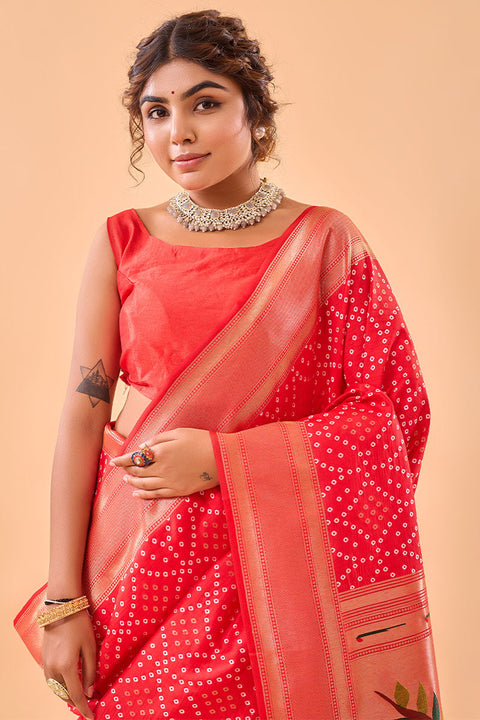 VastraLakshmi Alluring Red Paithani Silk Saree With Prettiest Blouse Piece