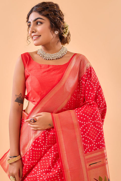 VastraLakshmi Alluring Red Paithani Silk Saree With Prettiest Blouse Piece