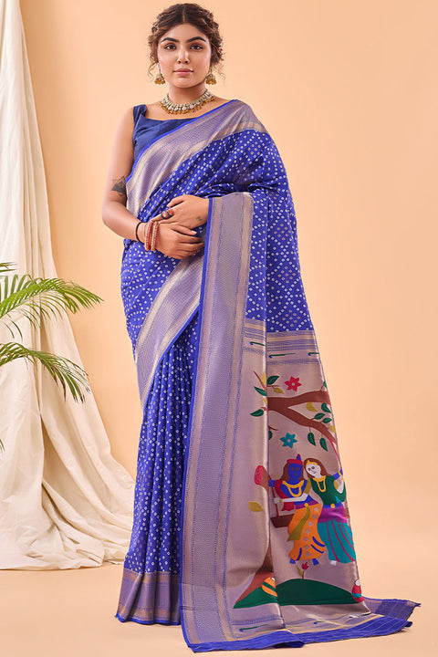 VastraLakshmi Lustrous Royal Blue Paithani Silk Saree With Traditional Blouse Piece