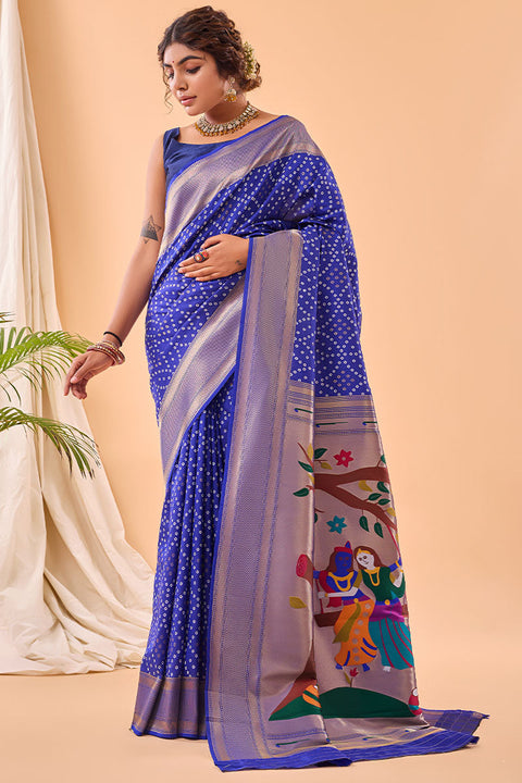 VastraLakshmi Lustrous Royal Blue Paithani Silk Saree With Traditional Blouse Piece