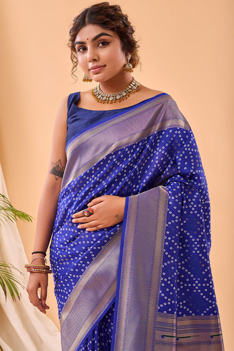 VastraLakshmi Lustrous Royal Blue Paithani Silk Saree With Traditional Blouse Piece