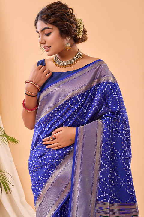 VastraLakshmi Lustrous Royal Blue Paithani Silk Saree With Traditional Blouse Piece