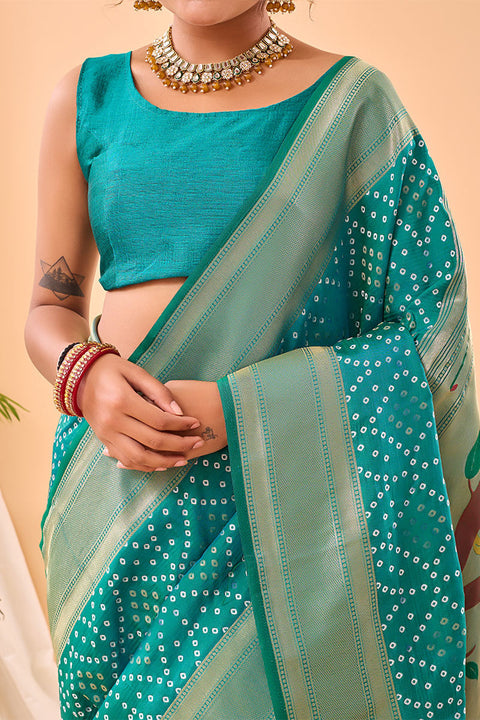 VastraLakshmi Ephemeral Turquoise Paithani Silk Saree With Demure Blouse Piece