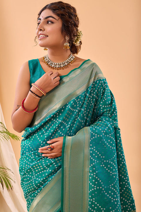 VastraLakshmi Ephemeral Turquoise Paithani Silk Saree With Demure Blouse Piece