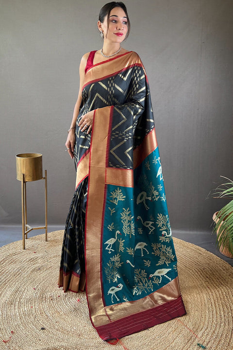 VastraLakshmi Glowing Black Soft Banarasi Silk Saree With Tempting Blouse Piece