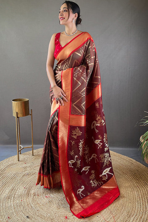 VastraLakshmi Amiable Brown Soft Banarasi Silk Saree With Exuberant Blouse Piece