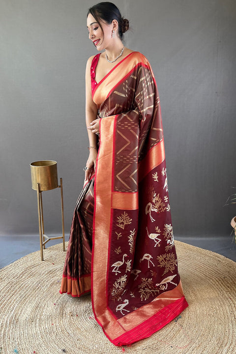 VastraLakshmi Amiable Brown Soft Banarasi Silk Saree With Exuberant Blouse Piece