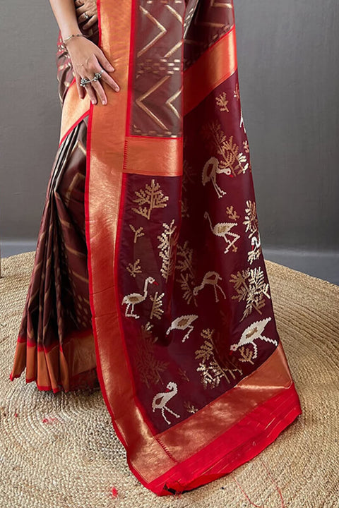 VastraLakshmi Amiable Brown Soft Banarasi Silk Saree With Exuberant Blouse Piece