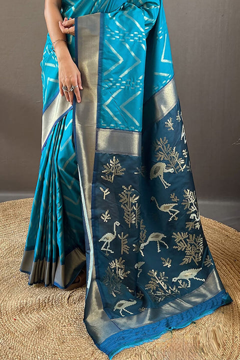 VastraLakshmi Stunning Firozi Soft Banarasi Silk Saree With Piquant Blouse Piece