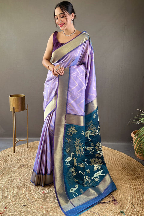 VastraLakshmi Trendy Lavender Soft Banarasi Silk Saree With Enamoring Blouse Piece