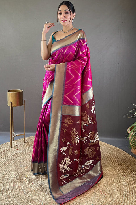 VastraLakshmi Smart Magenta Soft Banarasi Silk Saree With Luminous Blouse Piece