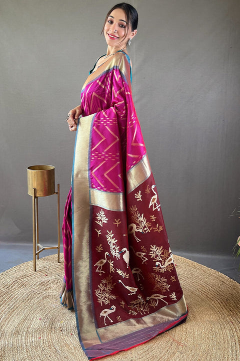 VastraLakshmi Smart Magenta Soft Banarasi Silk Saree With Luminous Blouse Piece