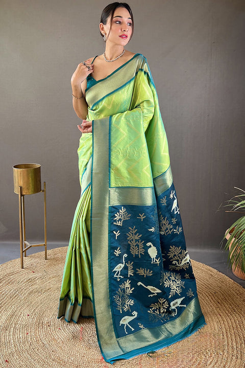 VastraLakshmi Majesty Parrot Soft Banarasi Silk Saree With Dulcet Blouse Piece