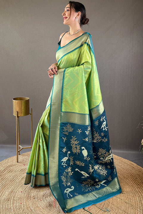 VastraLakshmi Majesty Parrot Soft Banarasi Silk Saree With Dulcet Blouse Piece